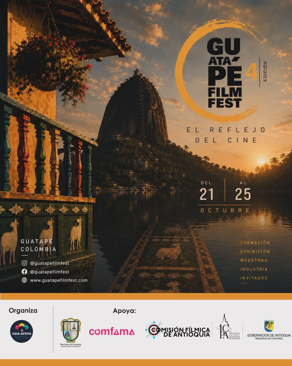 Póster oficial del 4.º Guatapé Film Fest «El reflejo del cine», del 21 al 25 de octubre de 2026